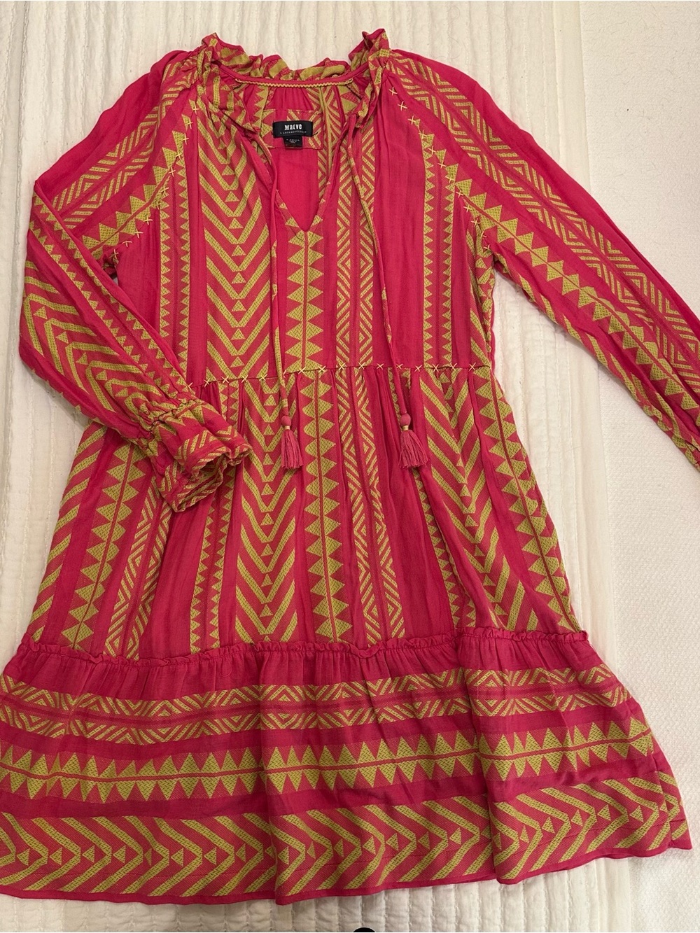 Anthropologie Pink & Gold Geometric Boho Dress